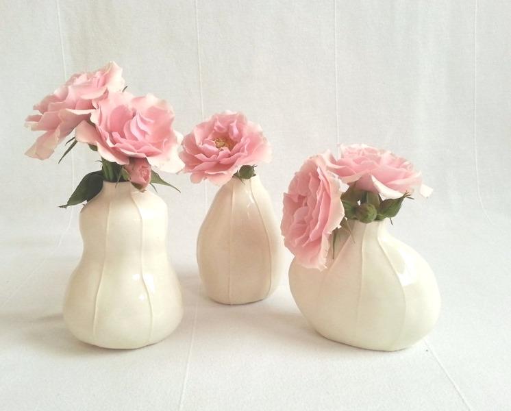 set of 3 bud vases, white on white set of 3 bud vases, white on white
